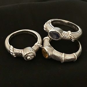 Set of Three Judith Ripka Silver Stackable Rings (size 7)